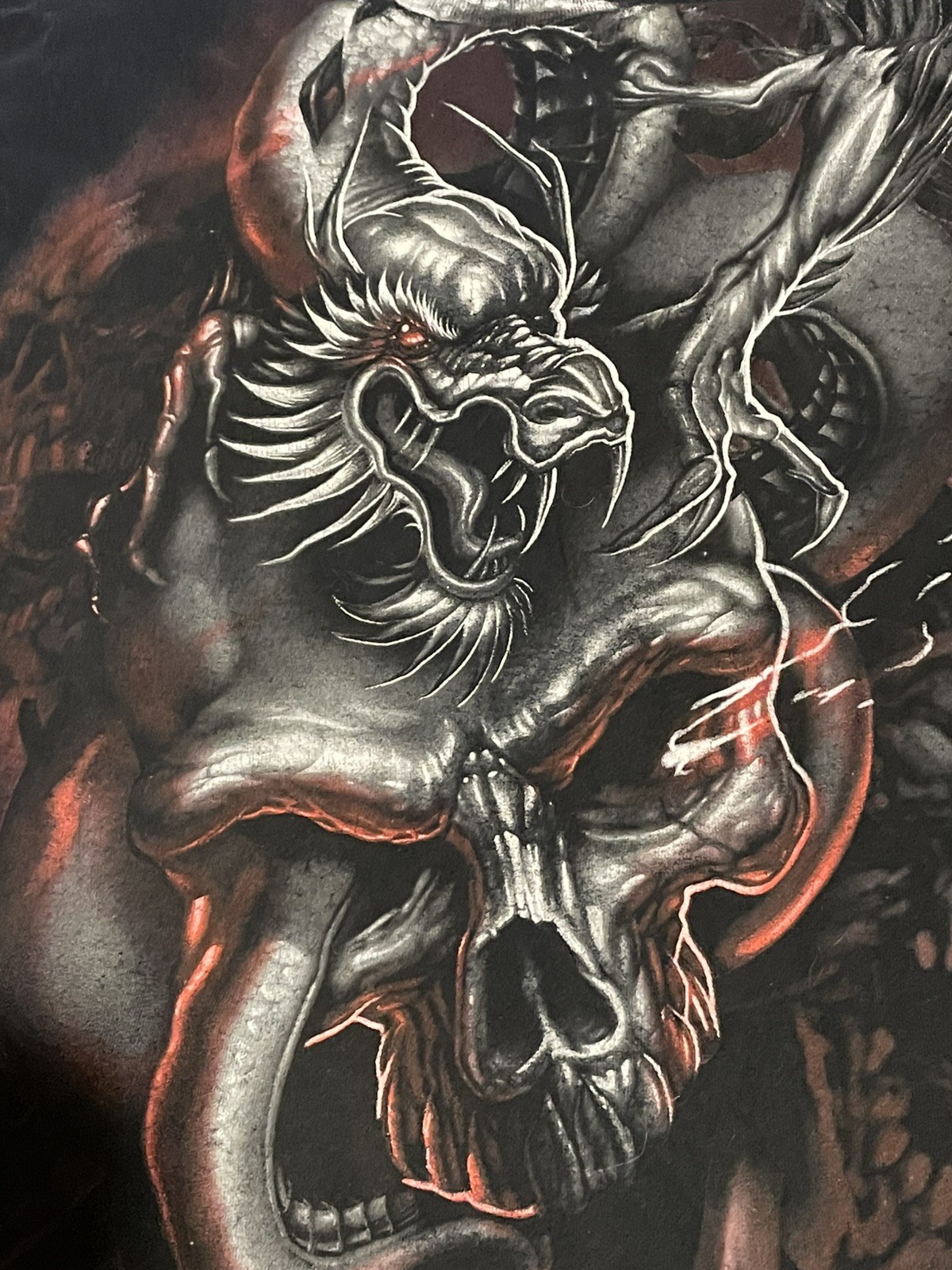 Vintage Y2K 00s Gildan Dragon Skulls Snake Tribal Novelty T Shirt Adult XL Black gallery