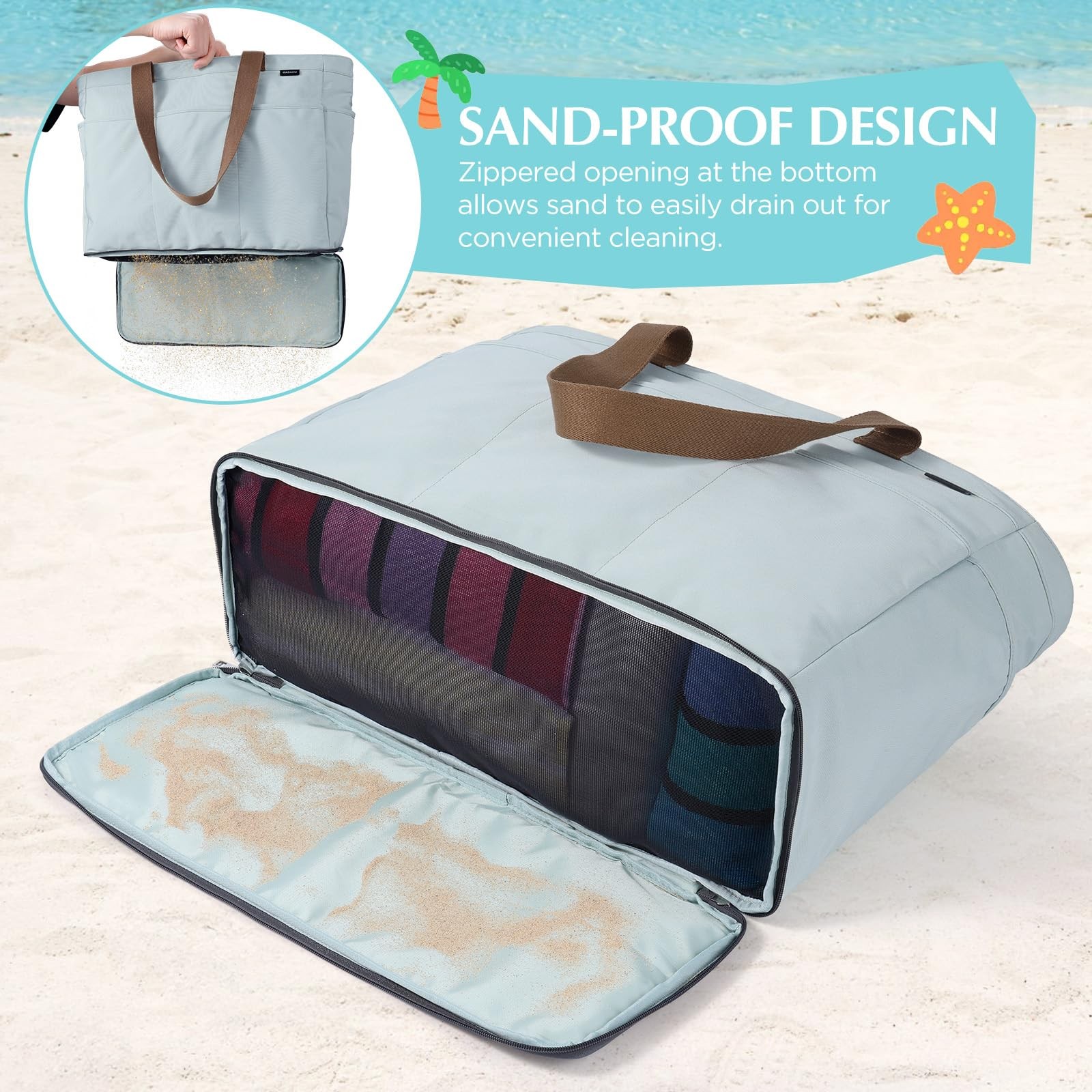 XL Beach Bag Zipper Cooler Compartment Sandproof Foldable Tote gallery