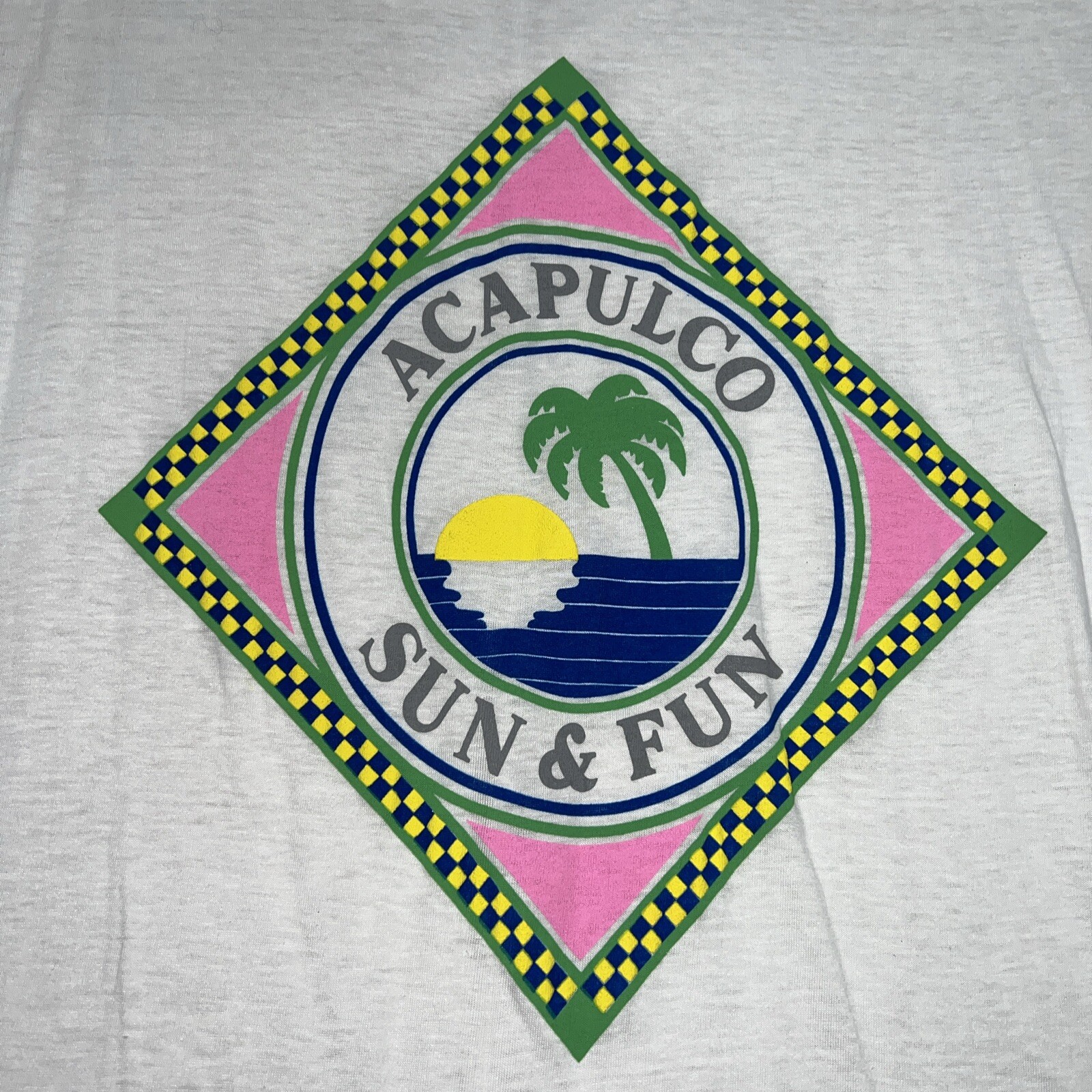 Vintage 80’s Handtex Acapulco Sun & Fun T-Shirt OSFA Beach White Single-Stitch gallery