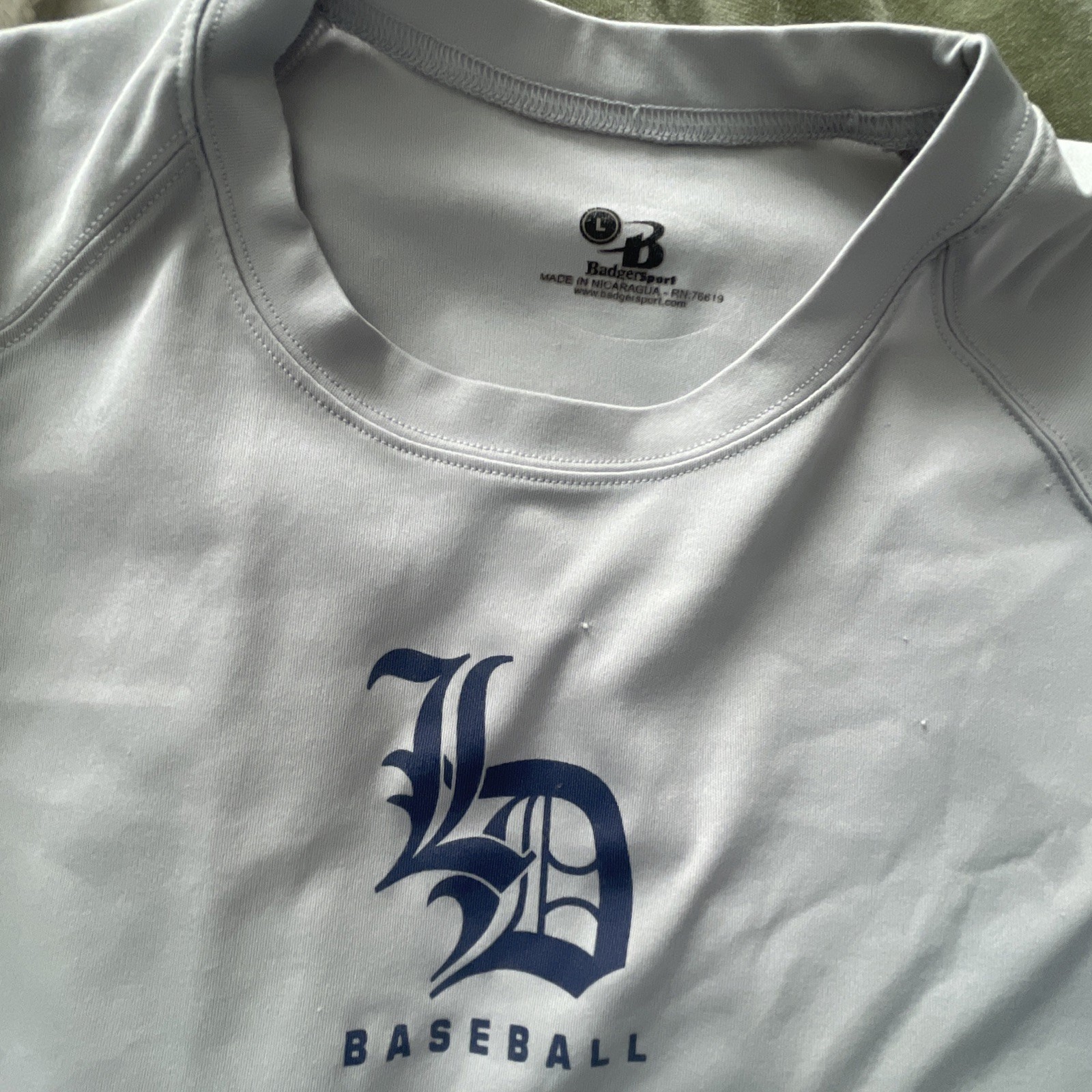 Men's L Gray Long Sleeve Graphic T-Shirt LD Logo Baseball Training Workout gallery