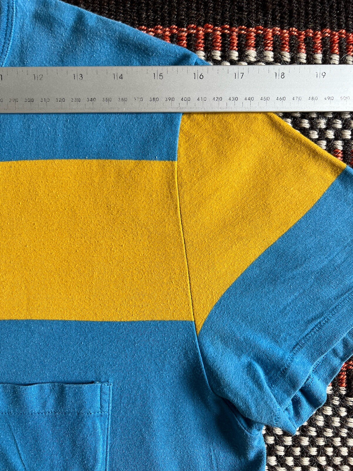 LVC T-Shirt M 50s Single Stitch Levi’s 2015 Wide Stripe Pocket Rare Blue Yellow gallery