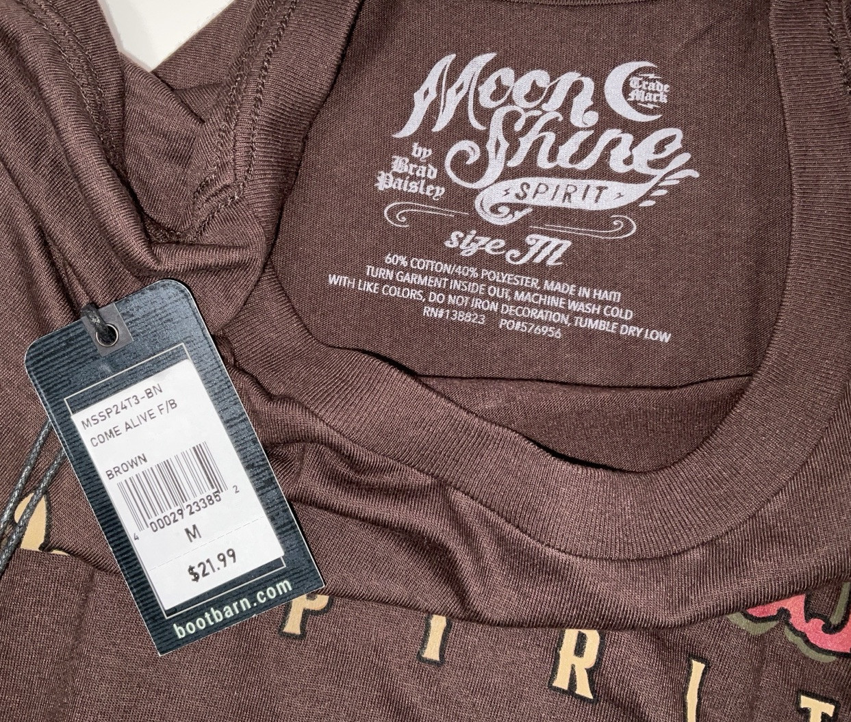 NWT Men’s Brad Paisley Moon Shine Spirit Comes Alive Guitar T-shirt Brown Medium gallery