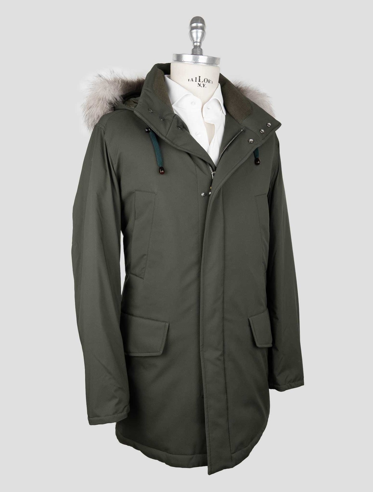 NEW SARTORIO NAPOLI GREEN PL FOX HOODIE OVERCOAT US 46 - EU 56 SGZ1 gallery