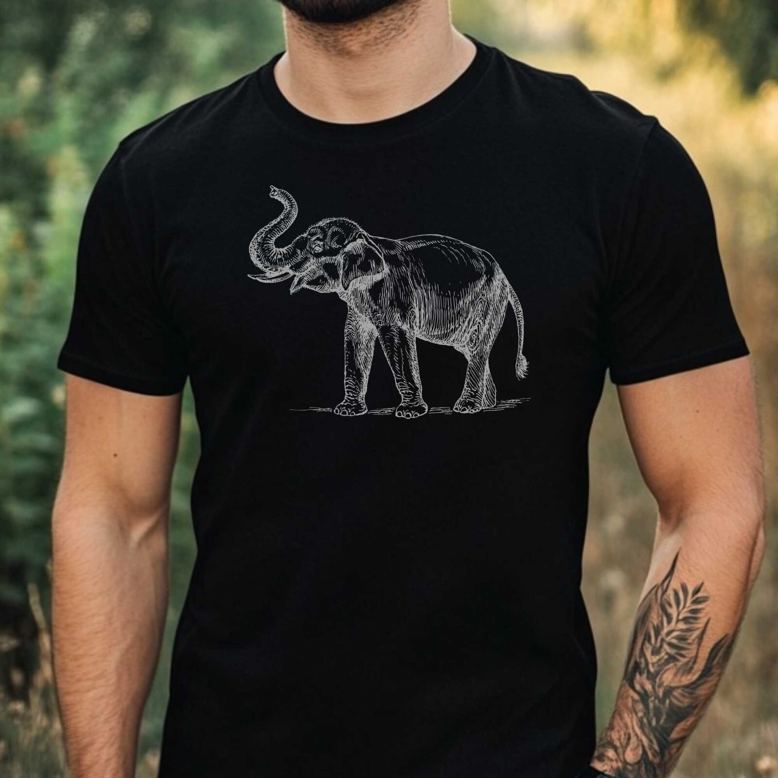 Mens Elephant Motif Cotton T-Shirt Size XS to 5XL
