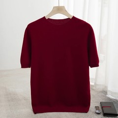 Spring Summer Men’s Short Sleeved Pure Wool T-Shirt Sweater O-neck Solid Color L