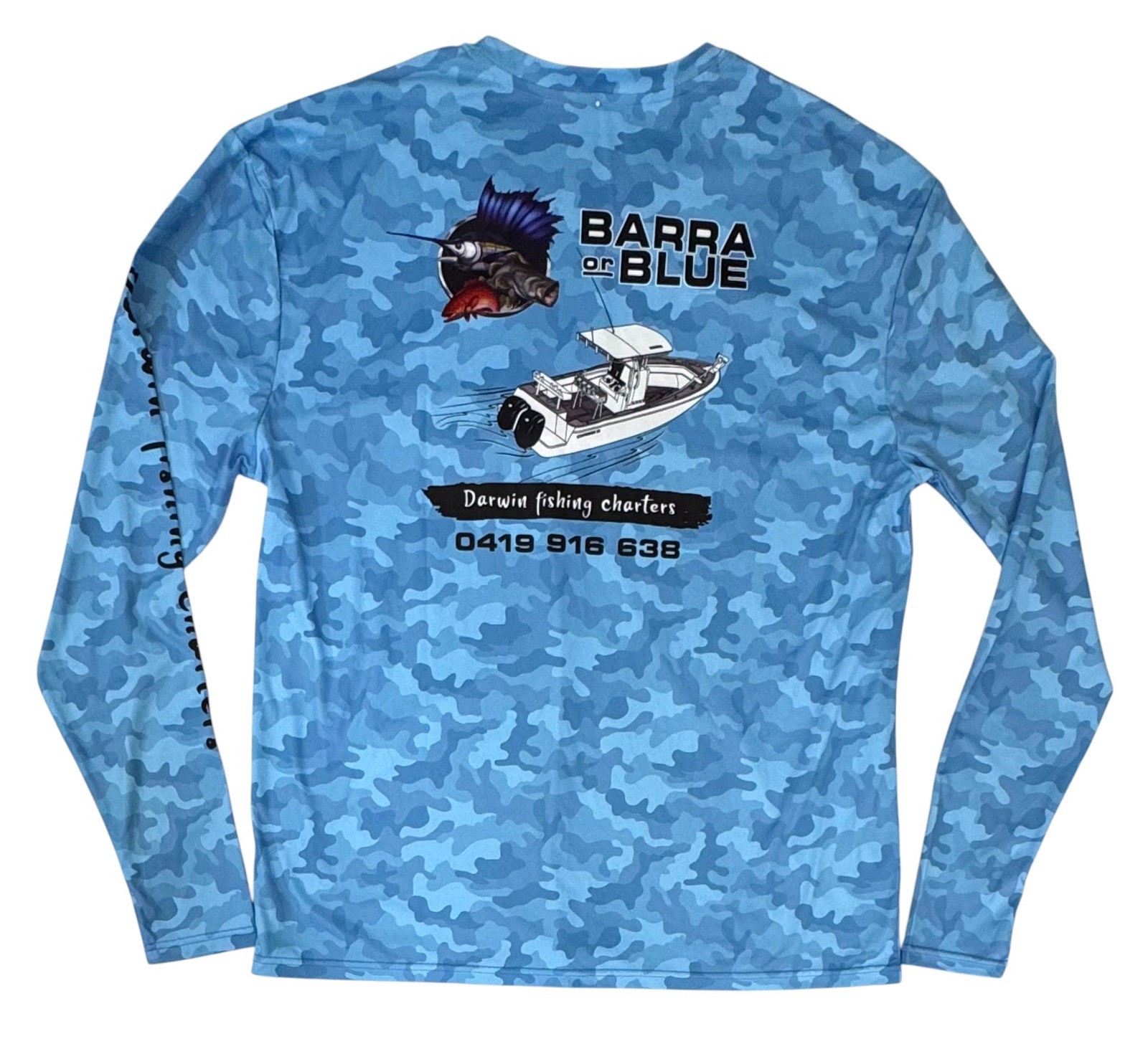 Undertow Saltwater Apparel Mens 2XL Blue Fishing Shirt Stretch UV Sun Shirt gallery