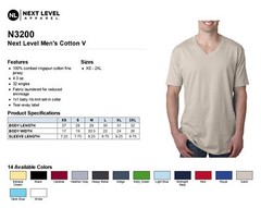 Next Level Mens Ultra Soft Premium Fit Short Sleeve V Neck T-Shirt M-N3200