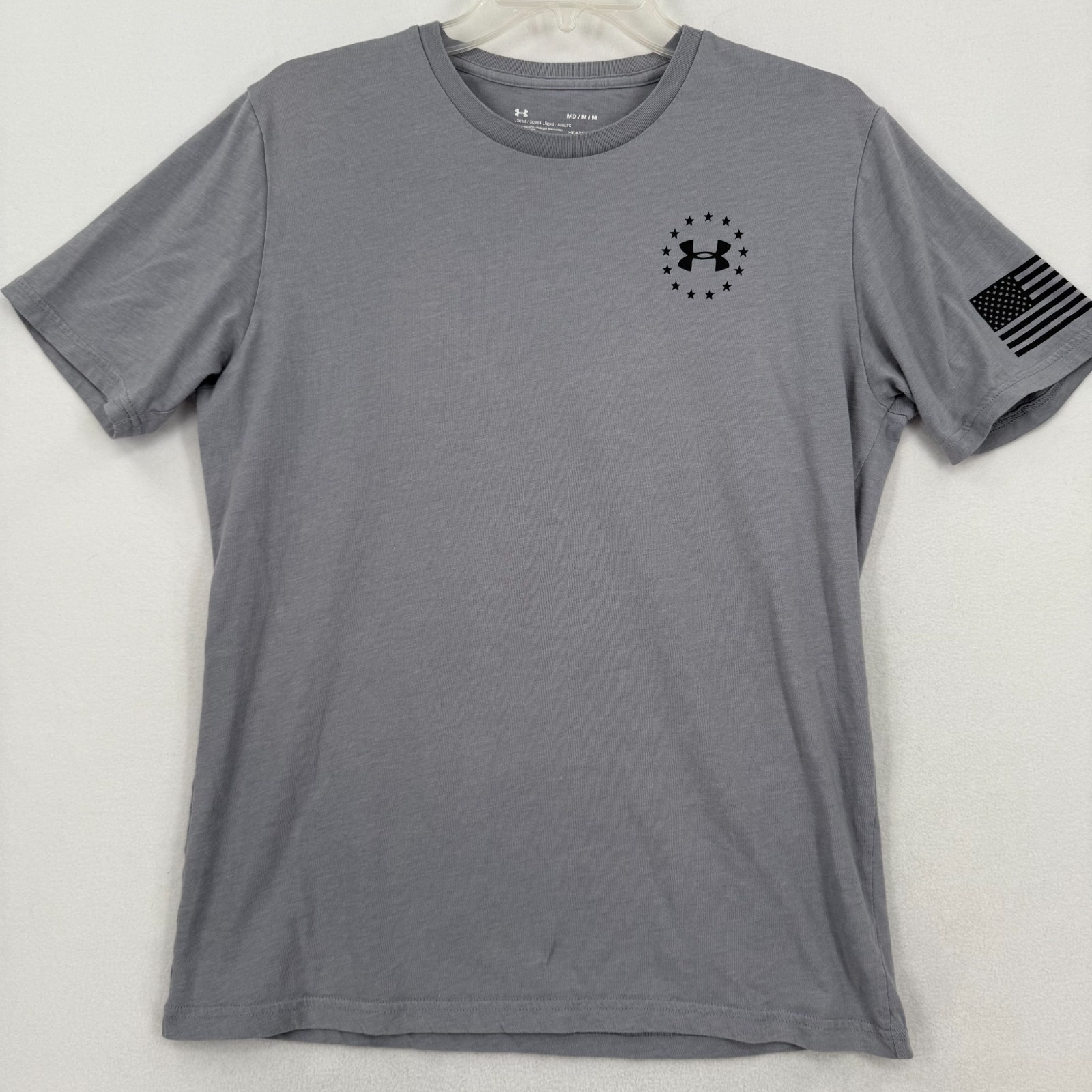 Under Armour Men’s Medium Freedom HeatGear T-Shirt Gray Flag Graphic Loose Fit gallery