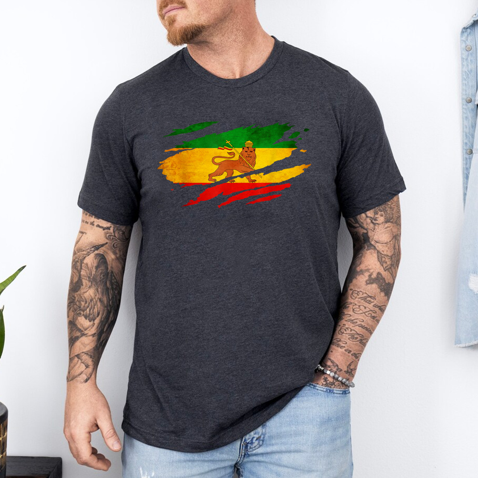 Vintage Old Ethiopia Flag Shirt Lion Judah Rasta Reggae T-Shirt gallery