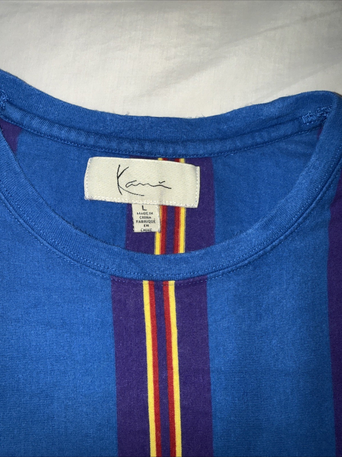 VTG ~ KARL KANI Shirt Mens LARGE Vertical Stripe Embroidered Logo Hip Hop Y2K gallery