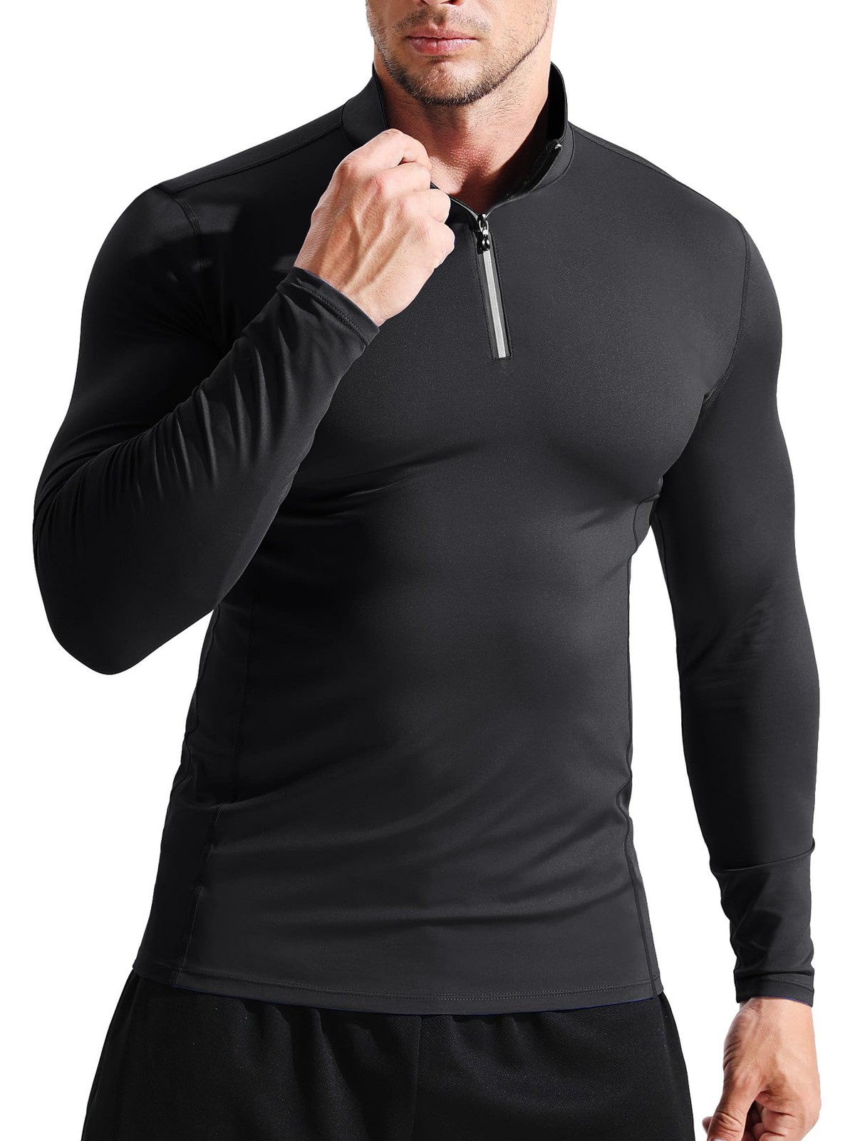 Men's Compression Shirts 1/4 Zip Pullover Long Sleeved Running Shirts 3 Pack,... gallery