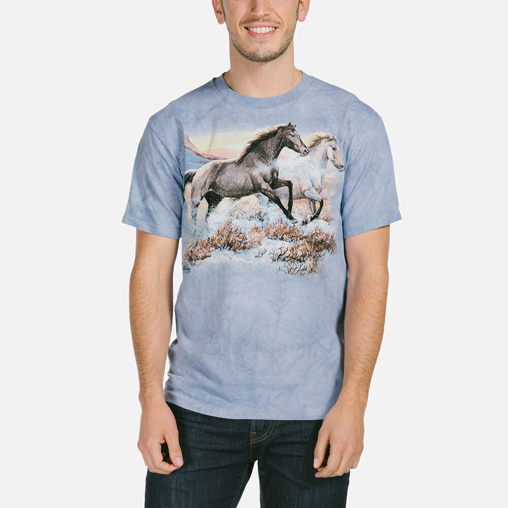 Horse Running Free Horses Equine Western Spirited The Mountain Blue Shirt S-3X gallery