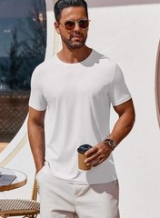 QUINCE Mens Crew Casual Basic 100% Cotton T-Shirt Tee Black White Navy 1-3 Pack