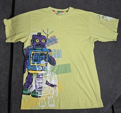 Y2K Request Brand T Shirt “robot” With Embroidered Lettering Yellow/green XL