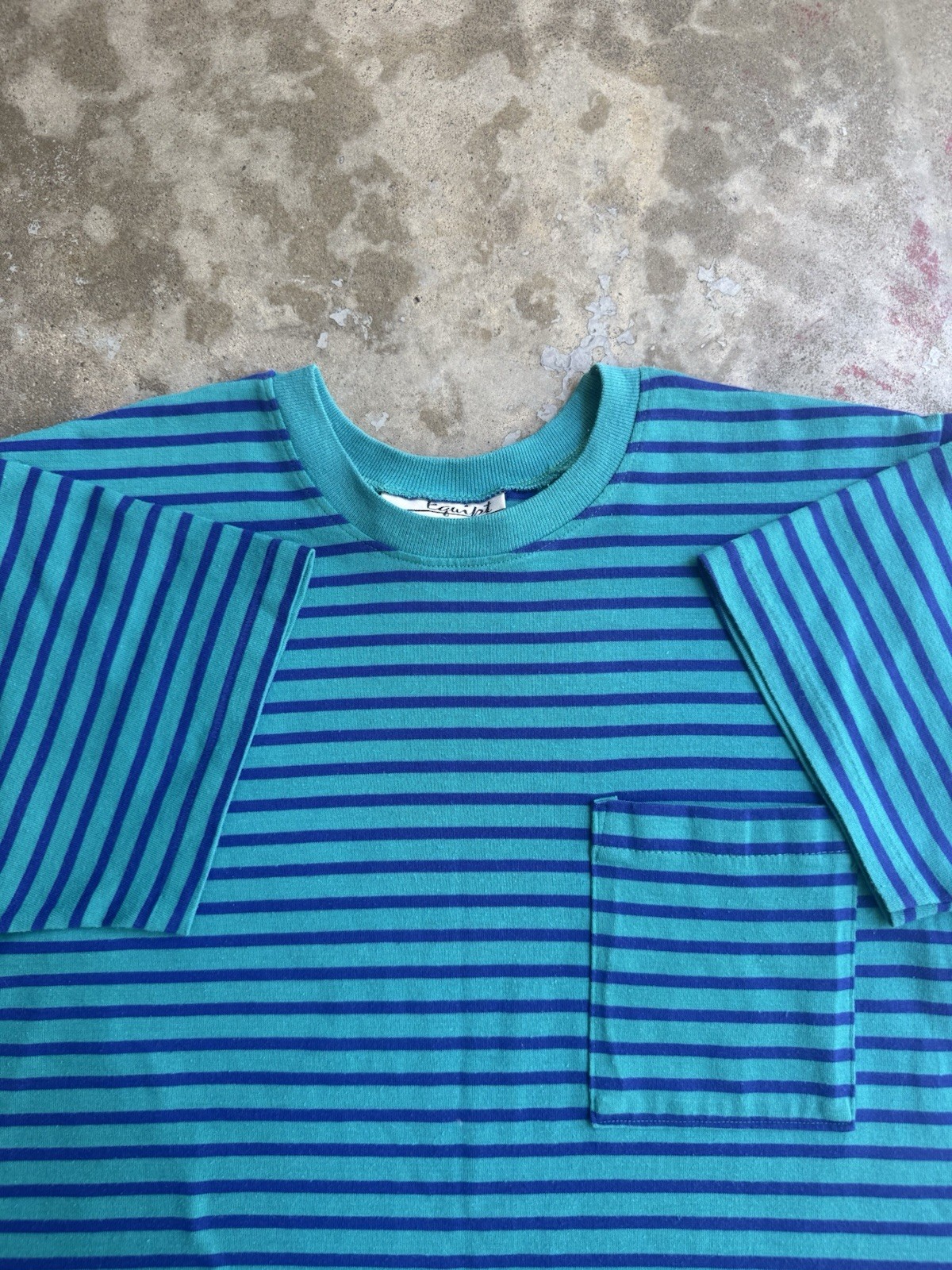 vintage 1980s equipt striped grunge single stitch baby pocket tee gallery