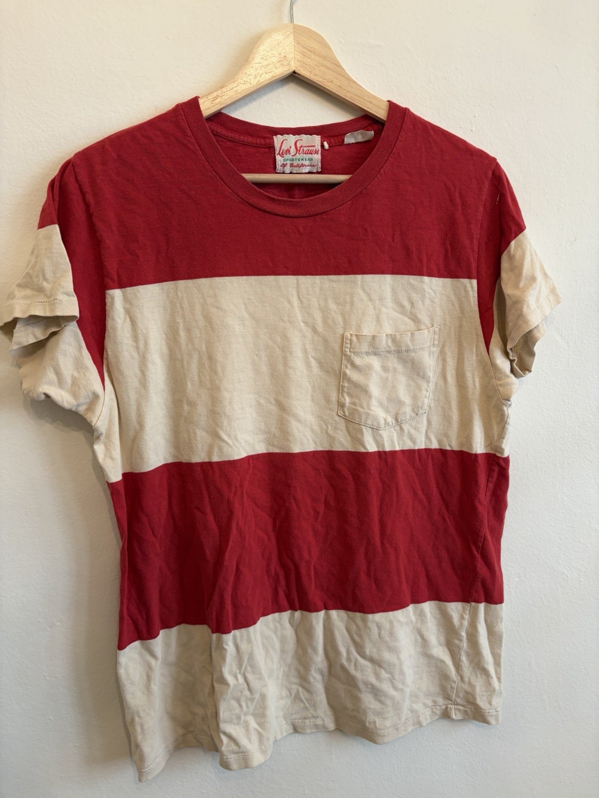 LVC Levi’s Vintage Clothing Sportswear Red/White Striped Pocket Tee M 1950s gallery