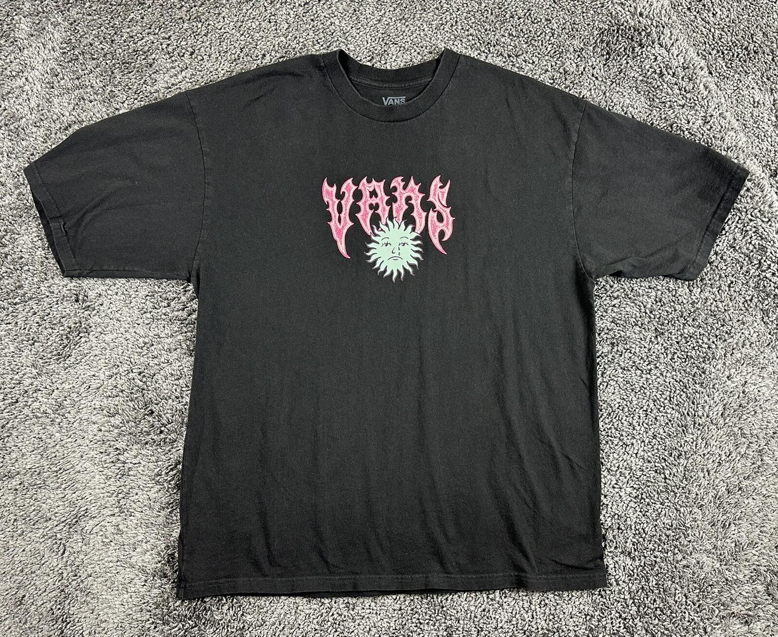 Vans Shirt Mens Black Loose Fit Crying Sunface Gothic Pink Graphic Skate Tee L gallery