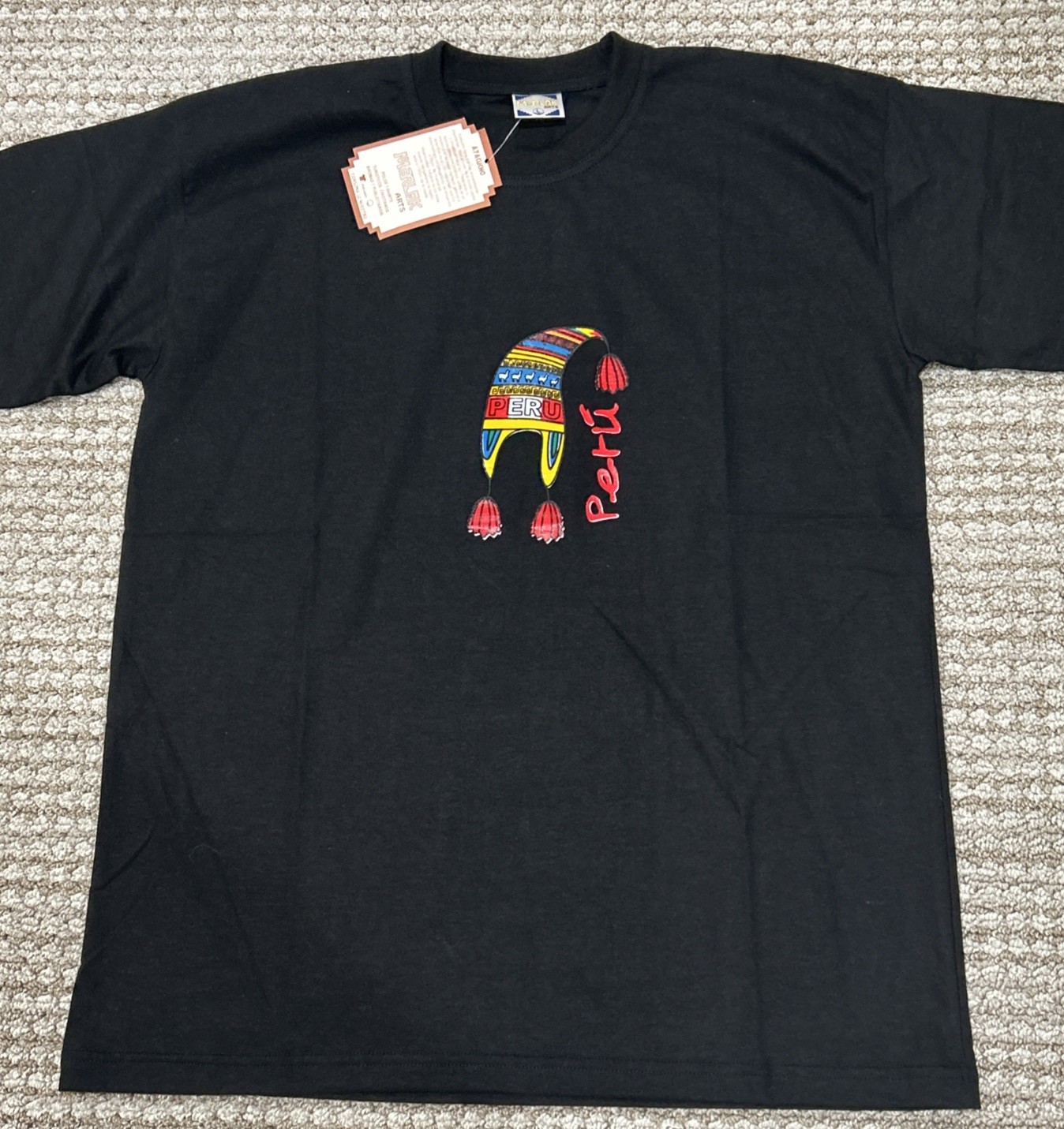 NEW Peru Marlok Arts Men’s T-Shirt Large Black Country Of Peru Souvenir NWT gallery