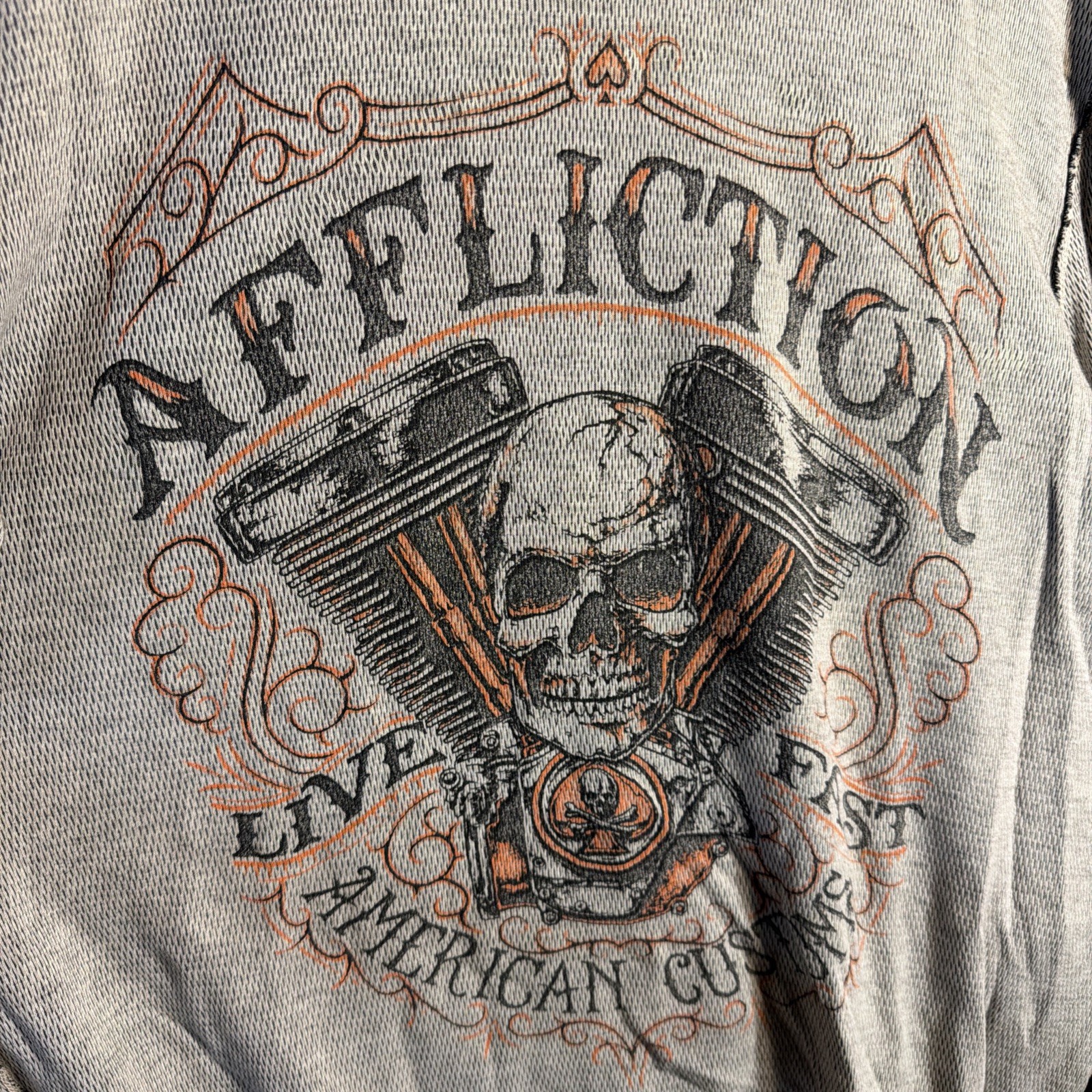 Affliction Shirt Mens XL Thermal Gray Y2K Skull Cross Wings Grunge Reversible gallery