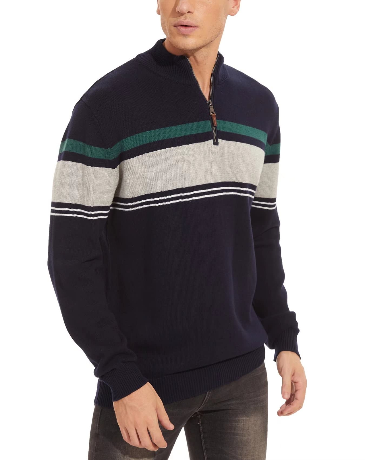 Men's 1/4 Zip Polo Sweater Winter Fall Casual Stripe Pullover Long Sleeve Shirts gallery