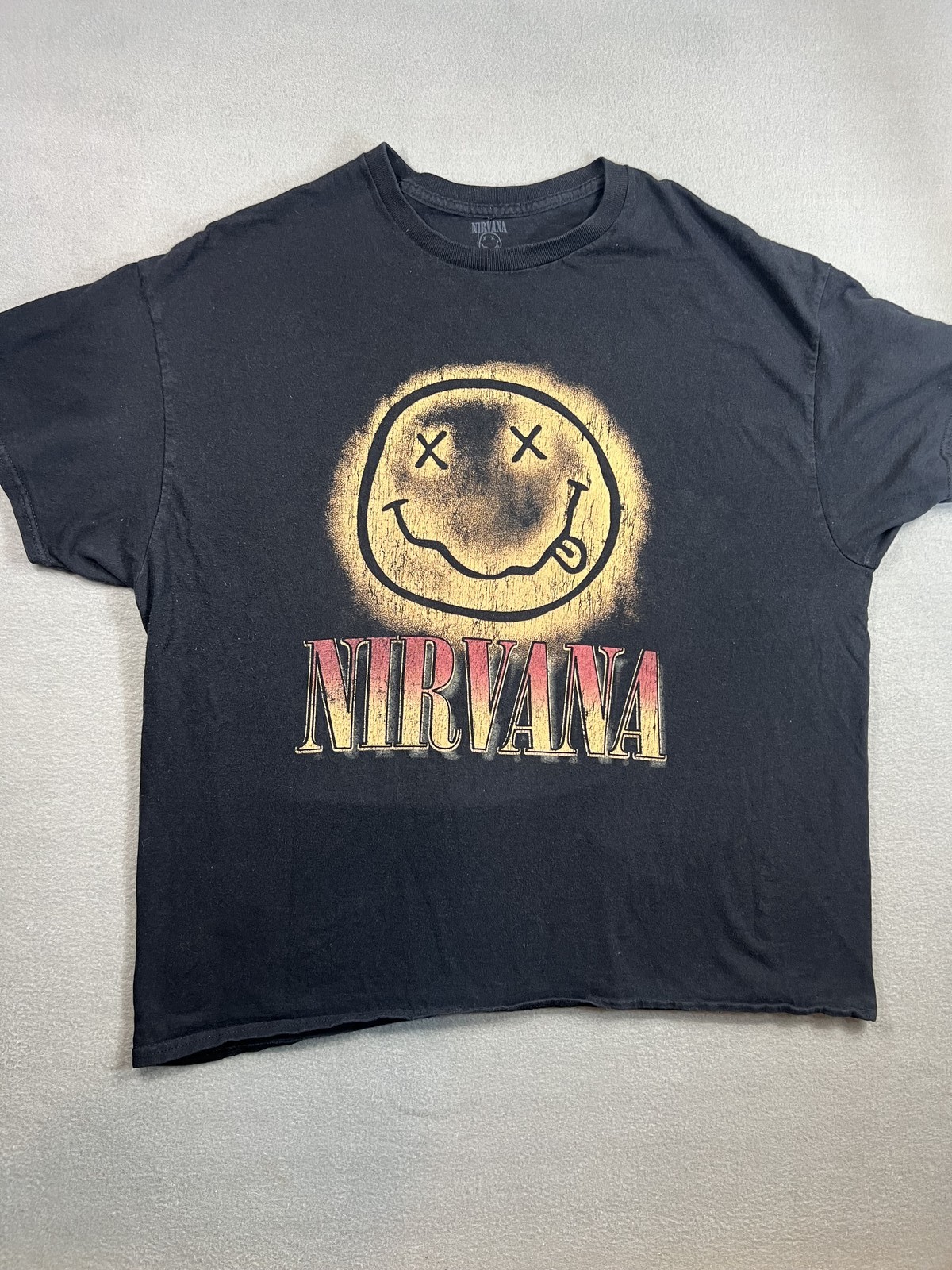 Nirvana Smiley Face Distressed T-Shirt Black XL Men 100% Cotton Grunge Style gallery