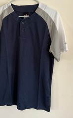 Alleson Henley 2-Button Baseball Jersey – Size Medium – Navy/White/Gray – NWT