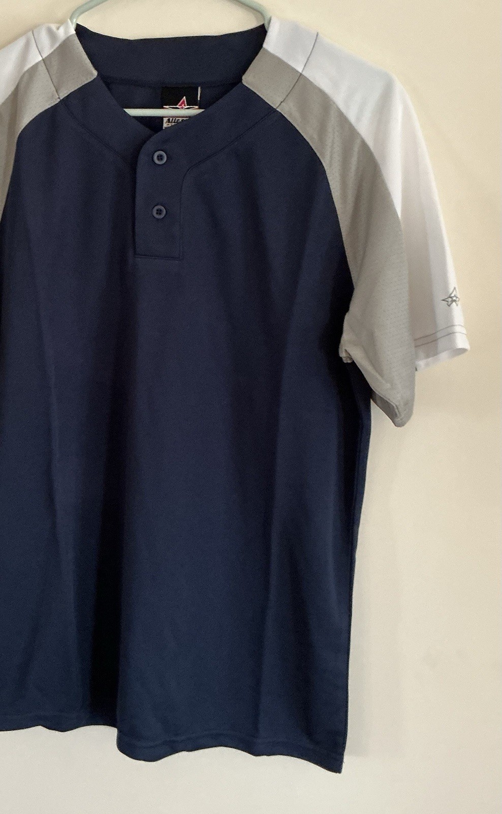 Alleson Henley 2-Button Baseball Jersey - Size Medium - Navy/White/Gray - NWT gallery