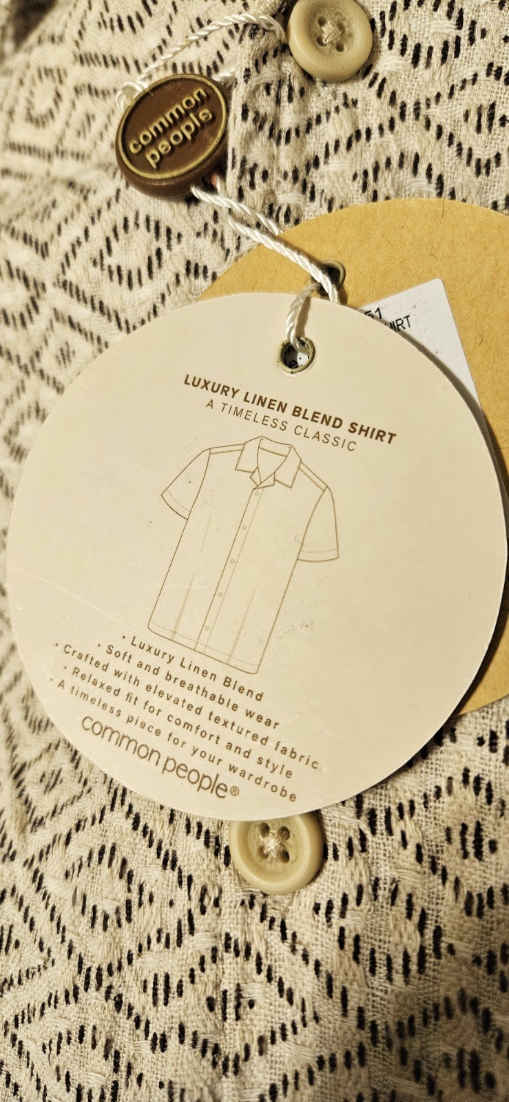 Men's Common People Clothing Linen Blend Brown/Beige Diamond shirt small gallery