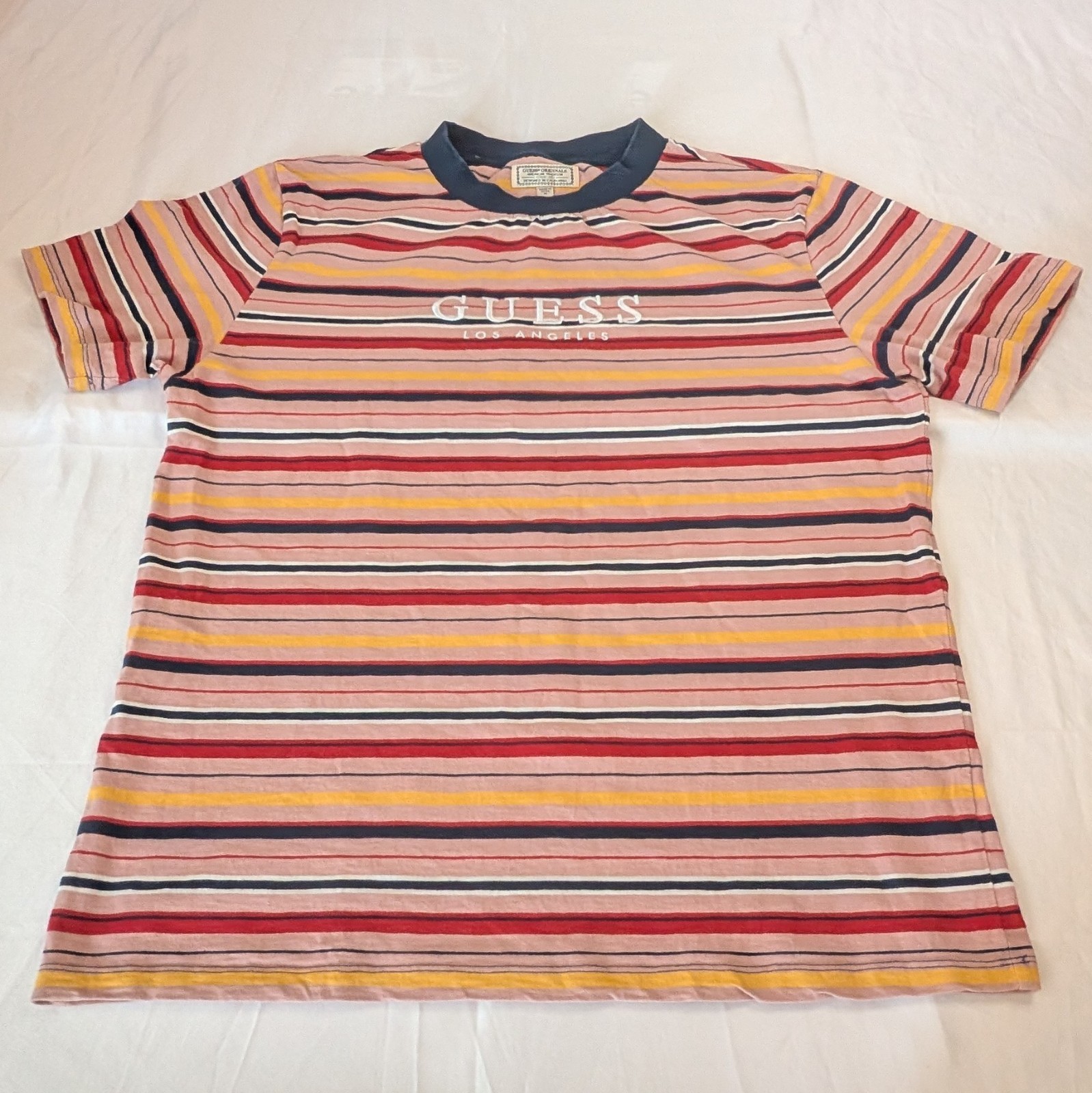 Guess Originals T Shirt Men's M Striped Logo Crew Neck Multicolour gallery