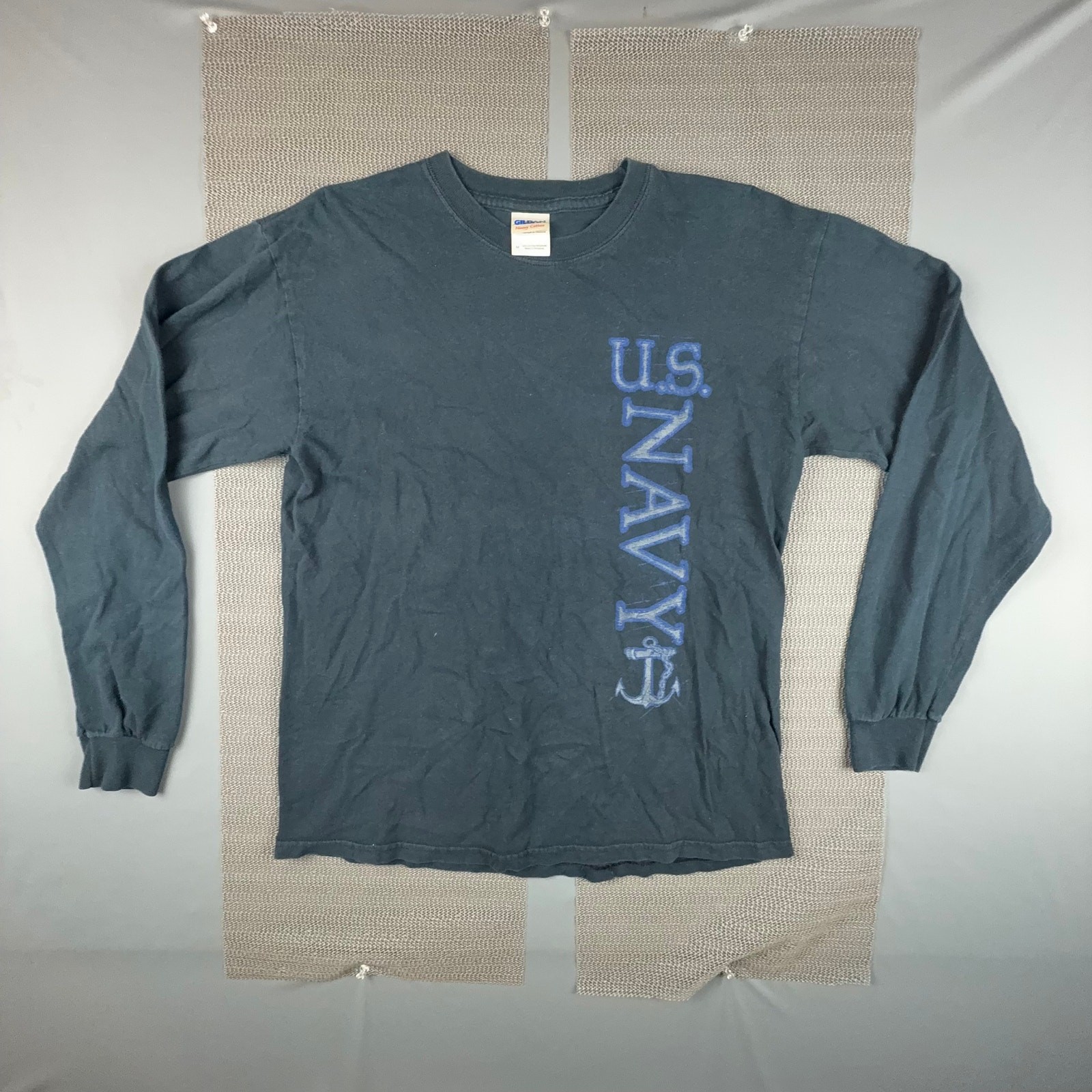 US Navy Long Sleeve Shirt Men M Black Graphic Military Training 803 Anchor