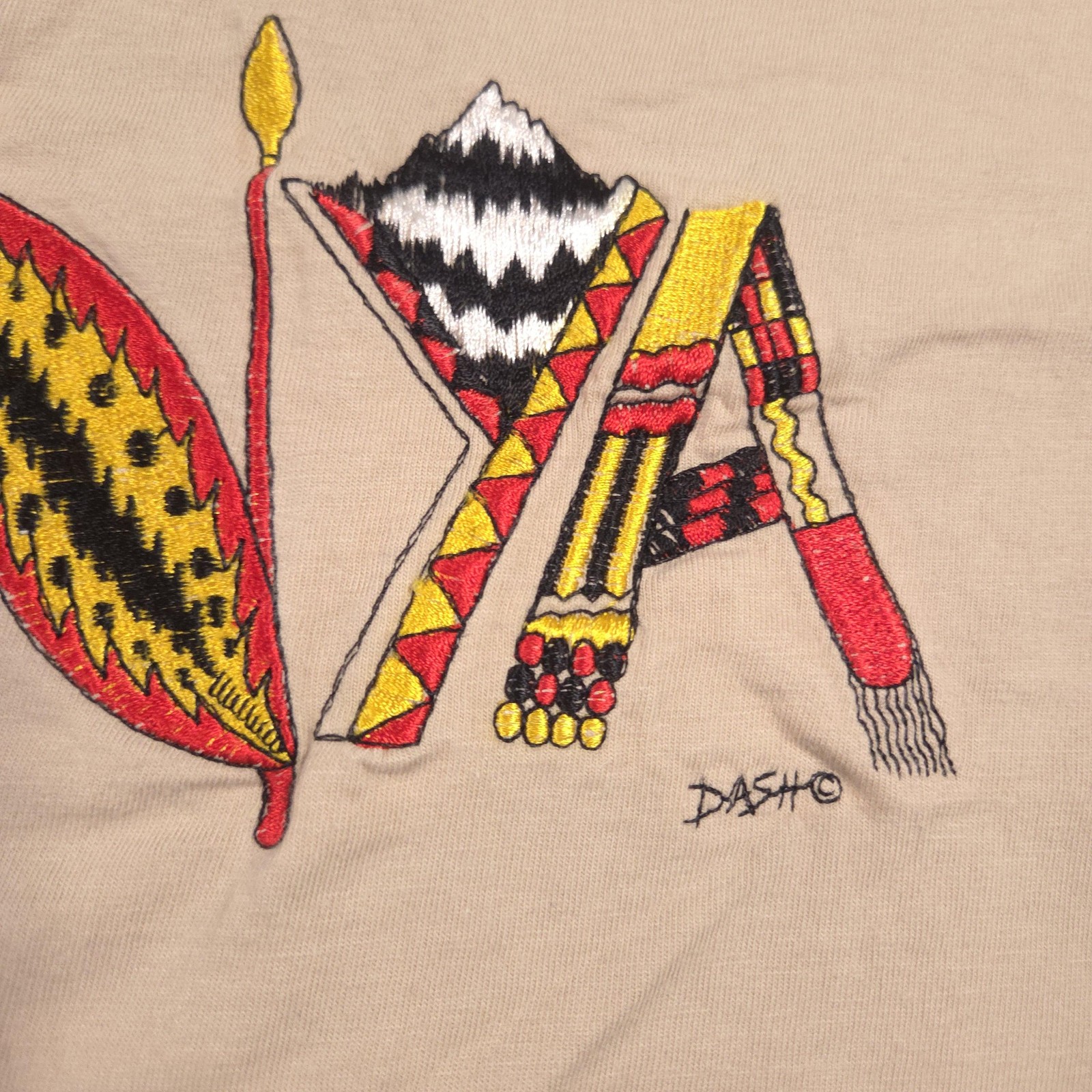 Dash Clothing Shirt Mens Large Beige Kenya Embroidered Graphic Tee Africa Travel gallery