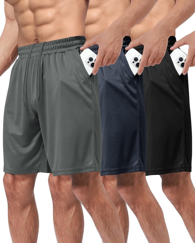 BOOJO 3 Pack Gym Basketball Mens Shorts – Large, 1-black/Dark Grey/Navy Blue