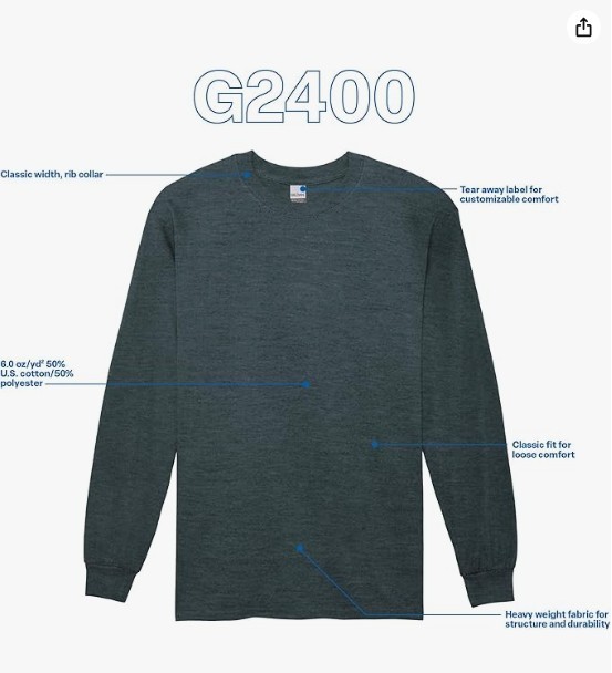 Gildan Ultra Cotton Long Sleeve T-Shirt Style G2400, Dark Heather (6 Pack)- 2XL gallery