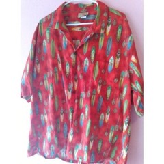 Surfboard Hawaiian Shirt Short Sleeve Button Up Resort Wear Red
