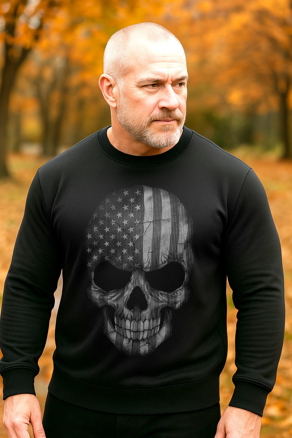 USA Skull Sweatshirt | Distressed American Flag Skull | Unisex Warm Crewneck gallery
