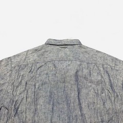 NWT Eddie Bauer 100% Linen Solid Blue/Gray Short Sleeve Button Up Size L