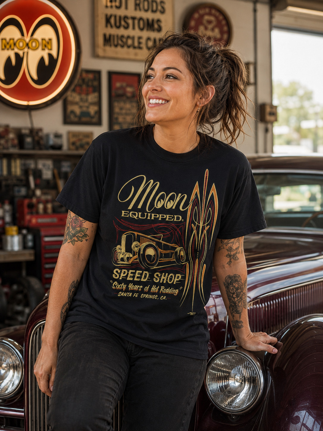 Men's Mooneyes Hot Rod Speed Shop Black Cotton T-Shirt MQT075BK gallery