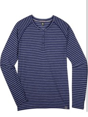 Meriwool Light Base Layer Men’s XL Blue “Sea” Stripe 190 Henley Long Sleeve NEW