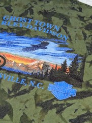 RARE Harley Davidson GHOST TOWN Men’s L (No Tag) Green Crinkle Dye Y2K NC Eagle