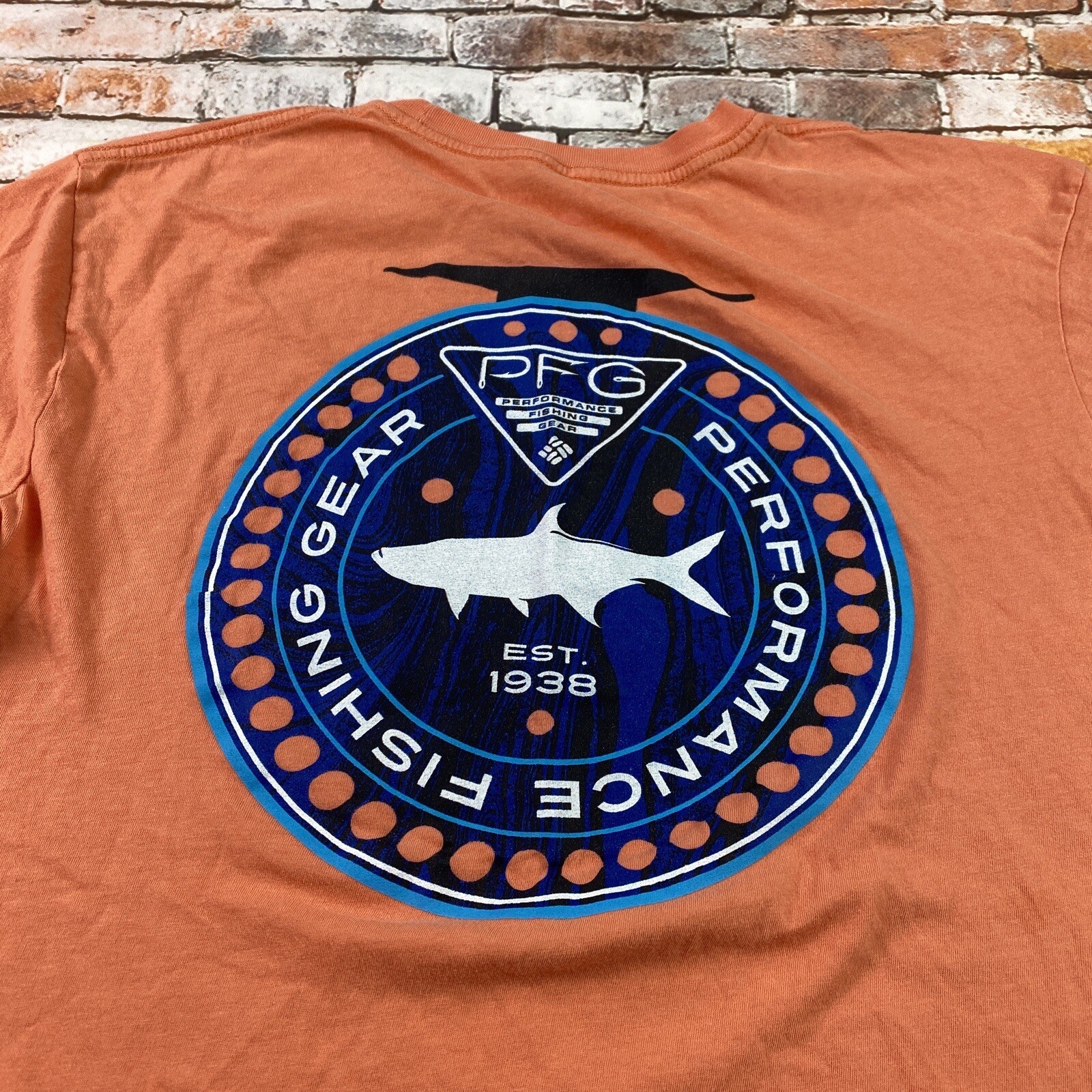 Columbia PFG Shirt Adult Large Orange Short Sleeve Fishing Camping Outdoor Mens gallery