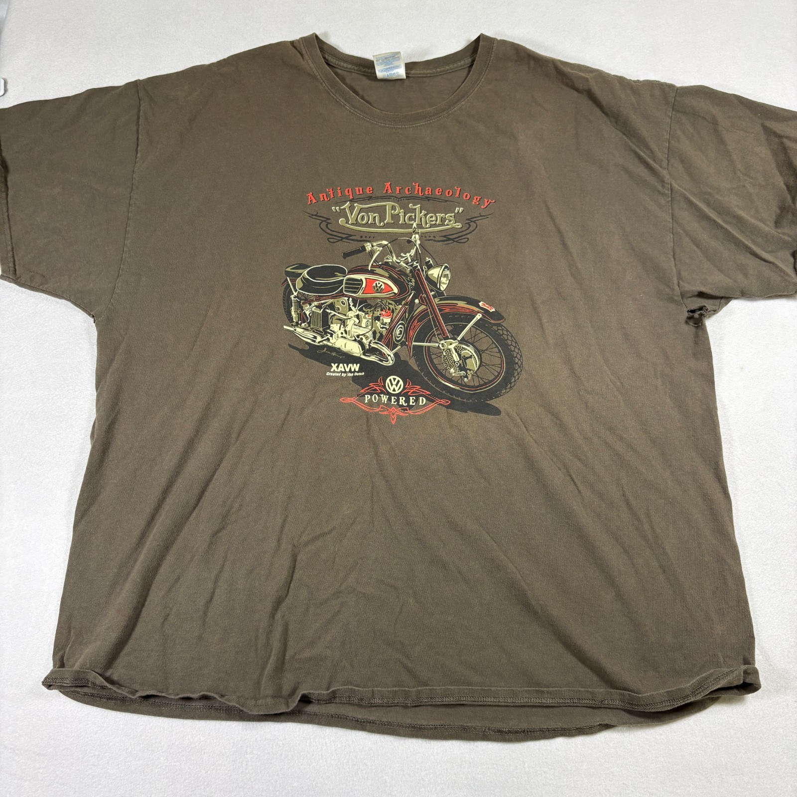 Biker Tshirt 3XL Brown Graphic T Shirt Von Pickers Motorcycle Vintage Grunge Tee gallery