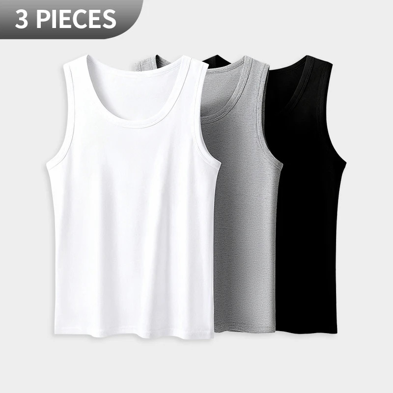 1/3 Pack Four Seasons Men's Cotton Joker Vest Teenagers Simple Fit Sports. gallery