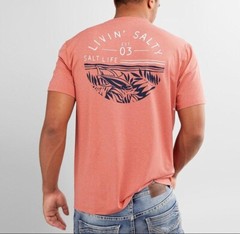 Salt Life Fish Tropics Performance T-Shirt Burnt Coral Heather Size Medium