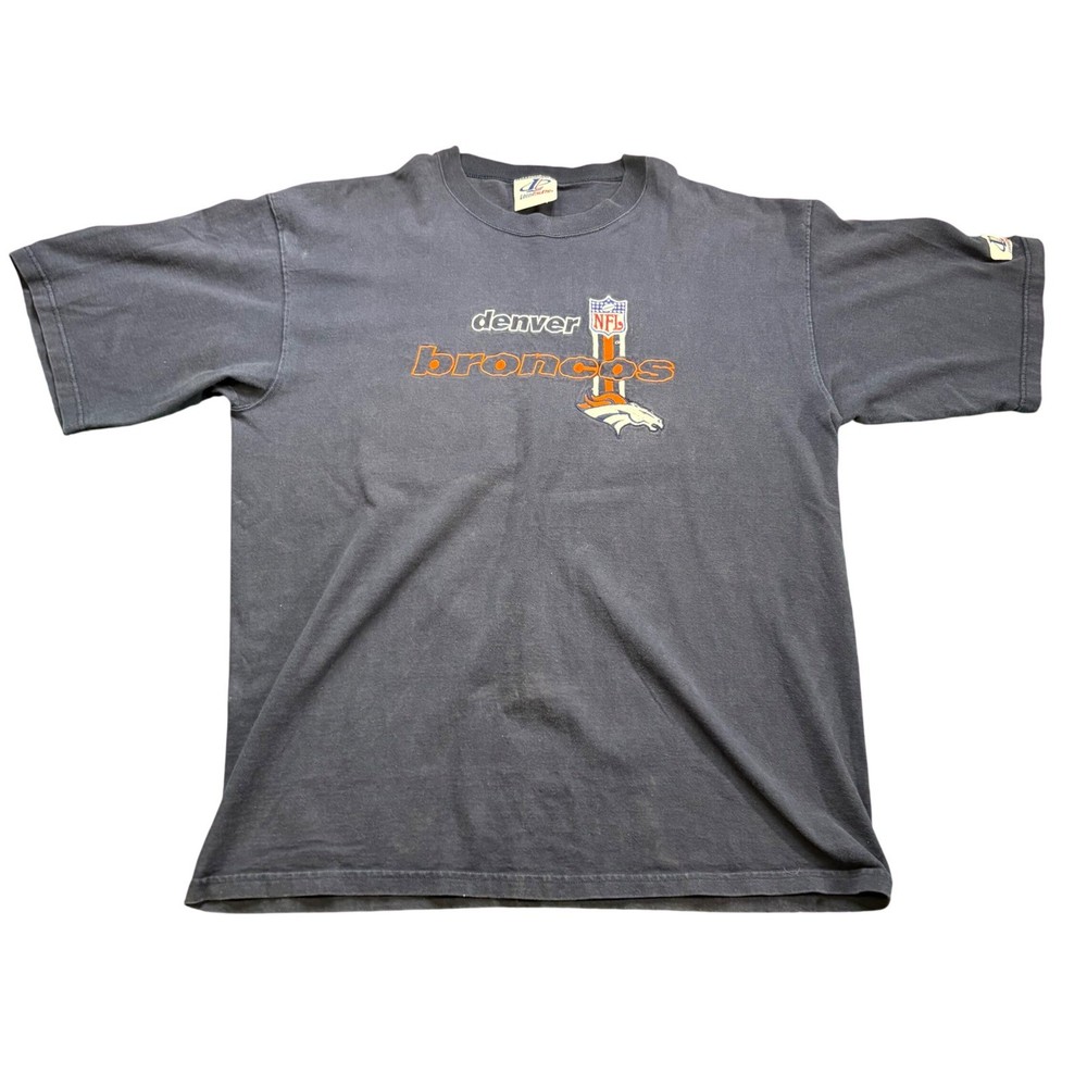 Logo Athletic XL Denver Broncos Tshirt Vintage 90s NFL Embroidered Navy Blue USA