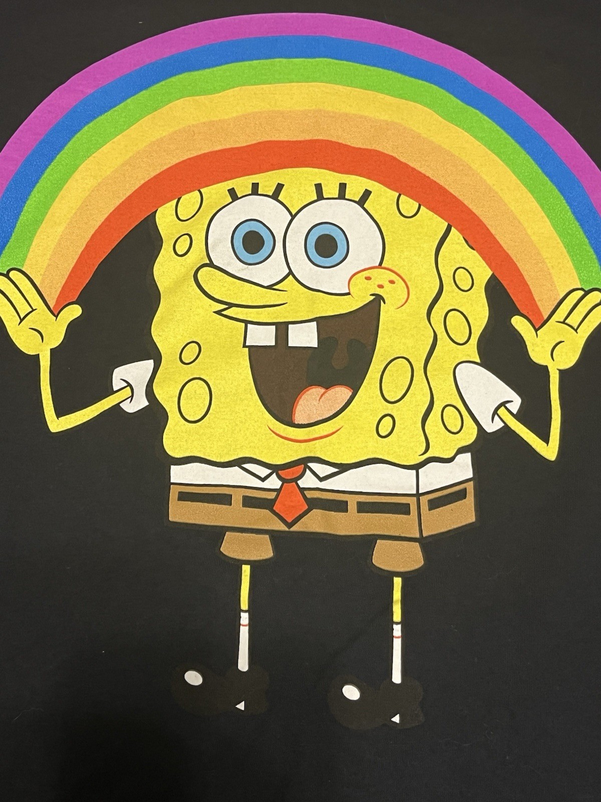 SpongeBob Square Pants Rainbow Graphic Black T Shirt unisex Sz L Happy Pride! gallery