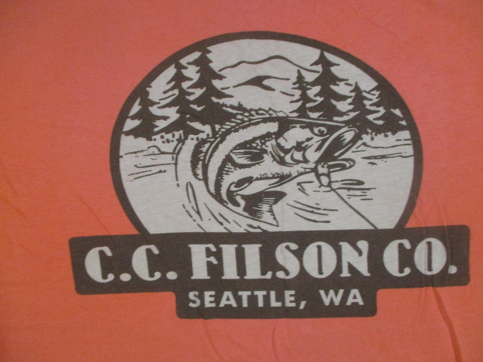 Filson Shirt Mens Medium Orange C.C. Filson Co Seattle WA Graphic Made In USA gallery