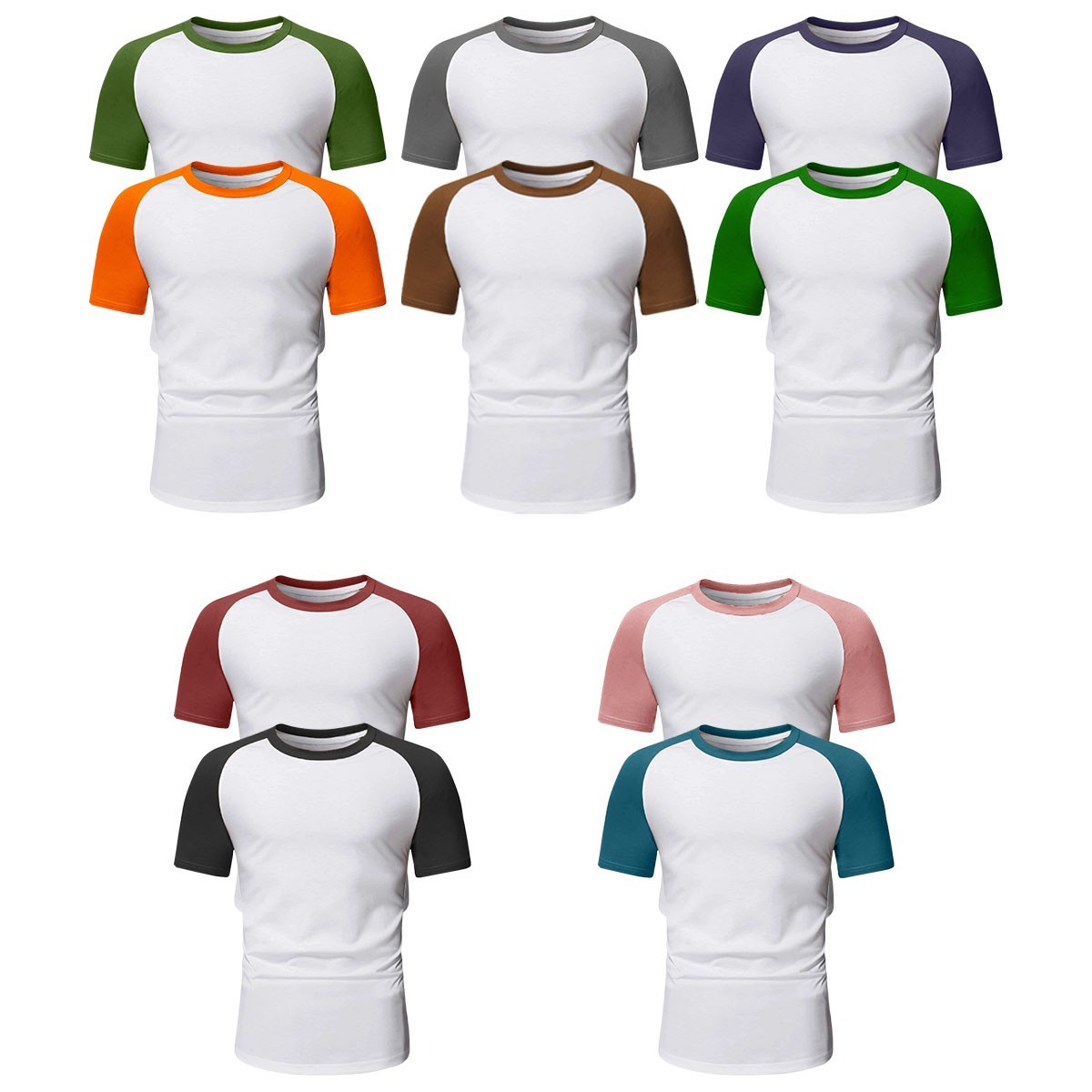 Mens Short Sleeve T Shirt Raglan FOLT Contrast Baseball 100% Cotton New Tee Tops gallery