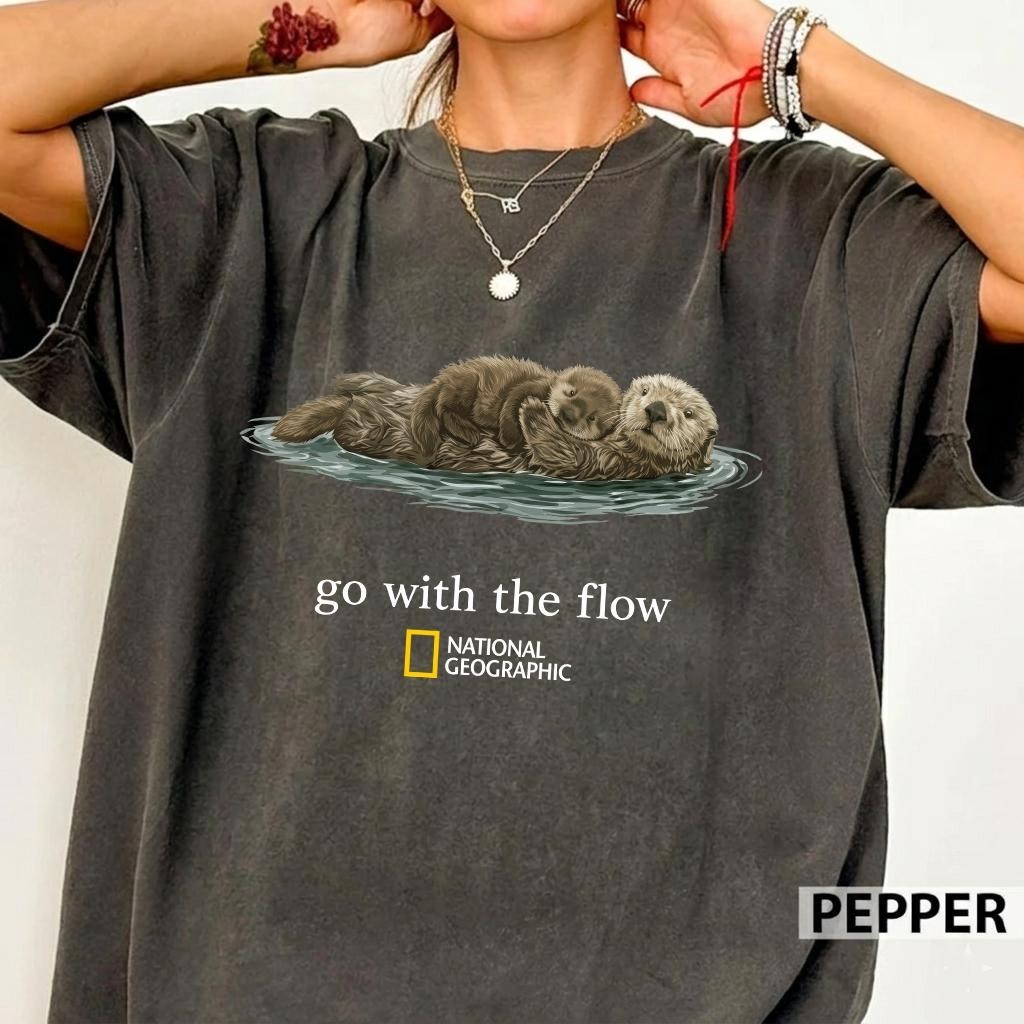 Otter Go With The Flow Shirt Vintage 90s Y2k Funny Otter Unisex T-Shirt gallery