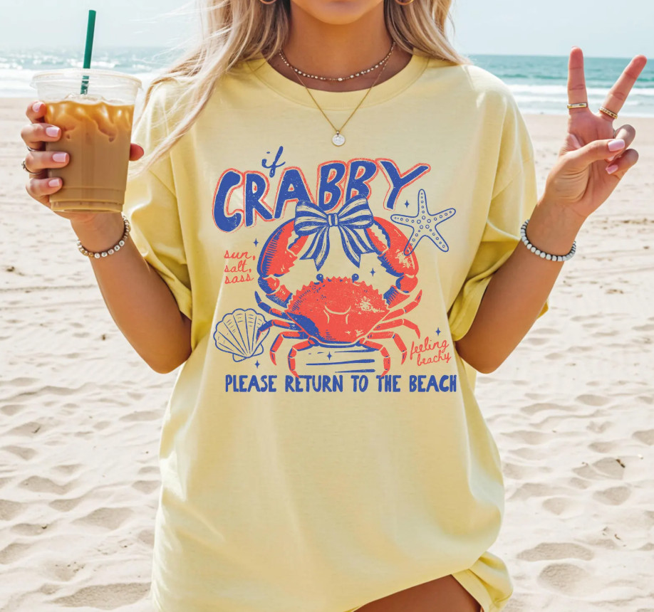 Funny Crabby Beach T Shirt Coastal Ocean Lover Summer Salty Tee Gift Idea
