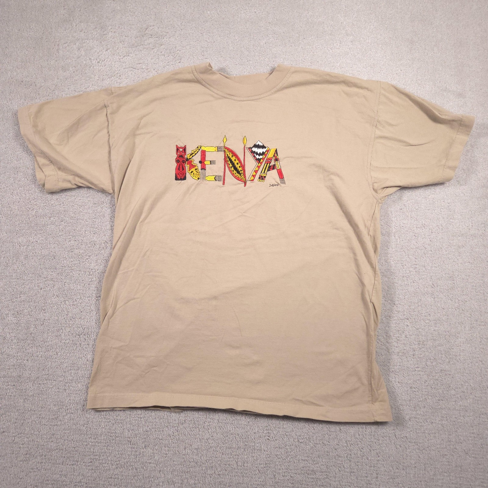 Dash Clothing Shirt Mens Large Beige Kenya Embroidered Graphic Tee Africa Travel gallery